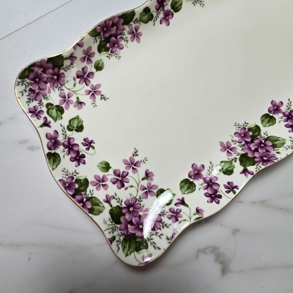 Grace's Teaware Bone China Purple Violets Trinket Dish Platter Dresser Tray - Picture 2 of 7